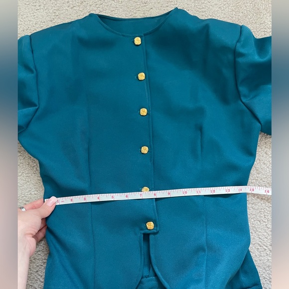 Teal Women's Two-Piece Pantsuit with Gold Buttons - Picture 9 of 12